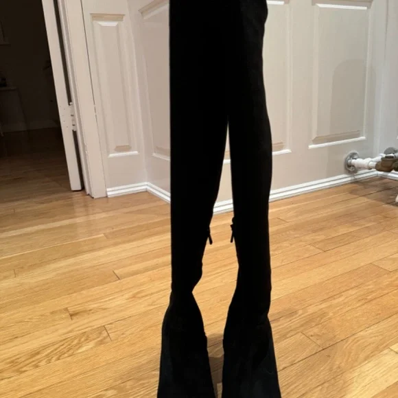 VINCE - Blythe Tall Black Suede Block Heel Boots - Picture 7 of 10